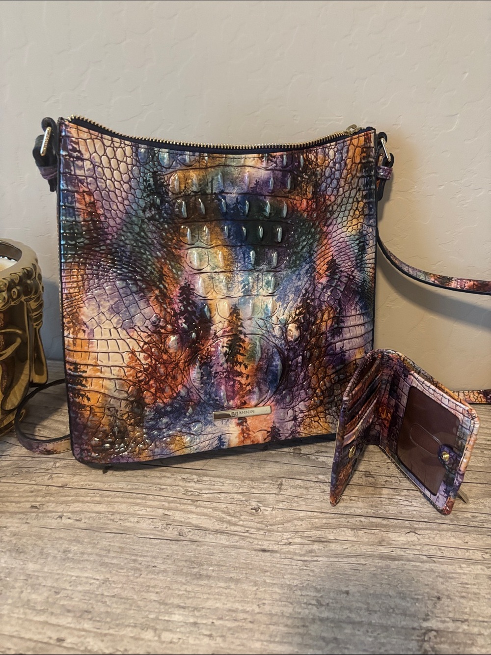 Brahmin Multi-Color Croc-Embossed Crossbody with Matching Card Wallet